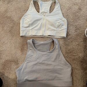Fabletics Light Gray and Cream Sports Bras